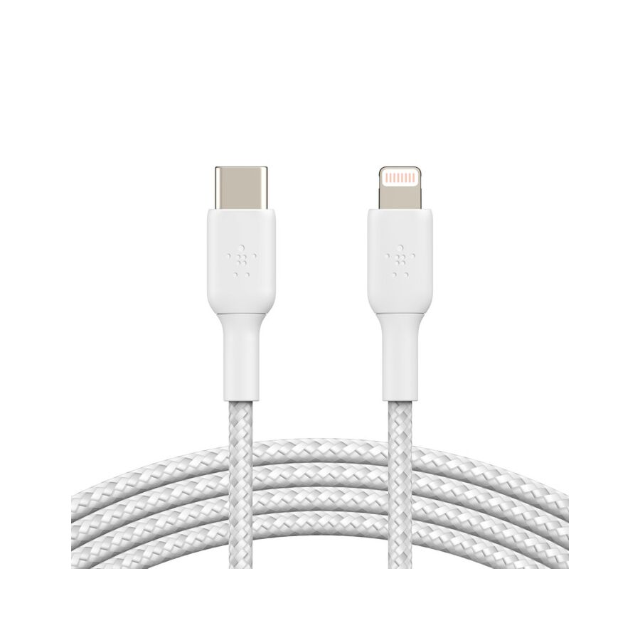 Cavo intrecciato da USB-C a Lightning BoostCharge - 1 metro - Bianco