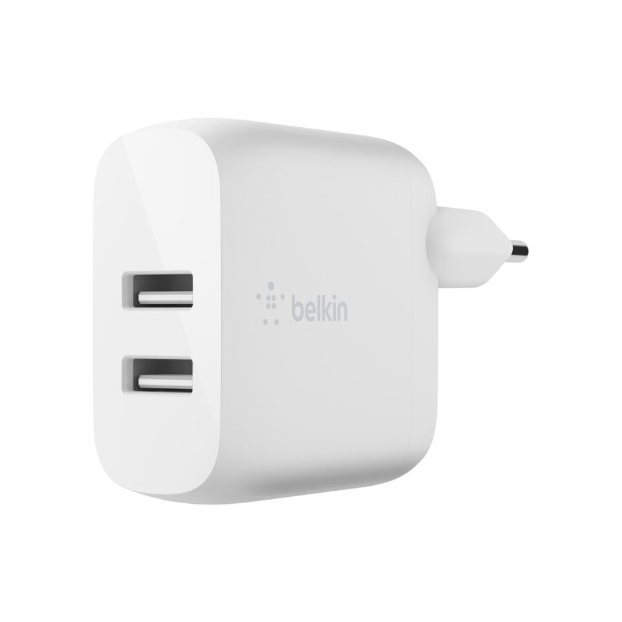 Doppio caricabatteria da parete USB-A da 24 W - Bianco