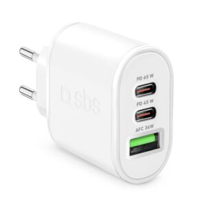 Caricatore GaN da 65W con 2 porte USB-C + 1 USB-A - Bianco